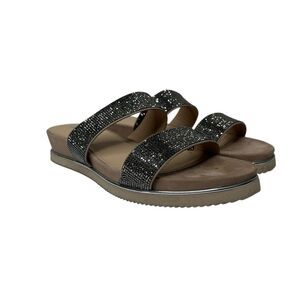 Antonio Melani silver & tan rhinestone bedazzled Slip-On Sandals 10